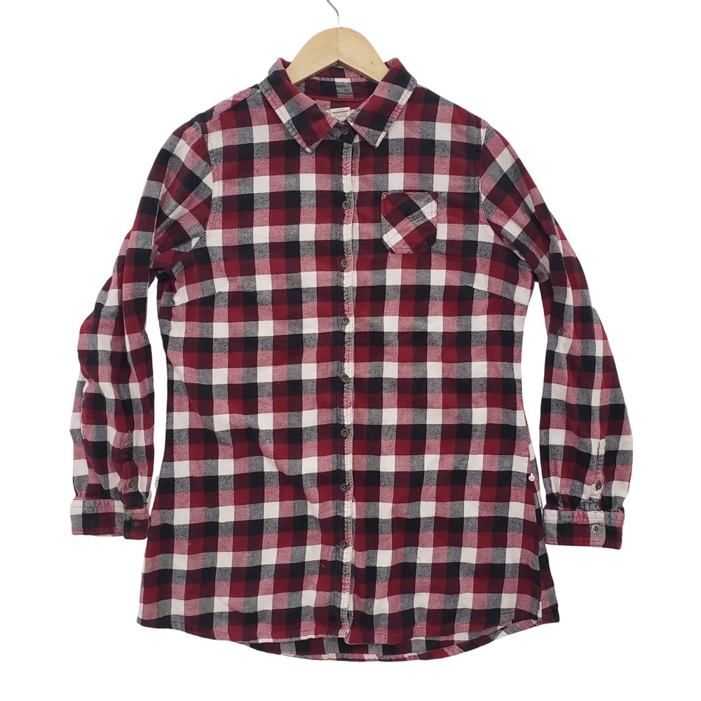 Ruff Hewn Red Plaid‎ Flannel Shirt Button Up Long Sleeve Top L Cabincore Grunge